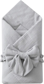Фотография товара Одеяло-конверт на выписку Муслин №2 KiDi kids с бантом на резинке, 90х90 см, серый