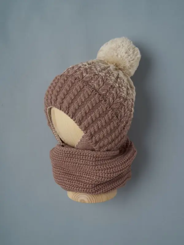  Шапочка вязаная + снуд Little Star Радуга бежево-коричневый 40 см