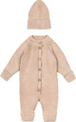 Фотография товара Комбинезон вязанный детский с шапочкой Amarobaby Pure Love Tot, размер 68, демисезонный, бежевый