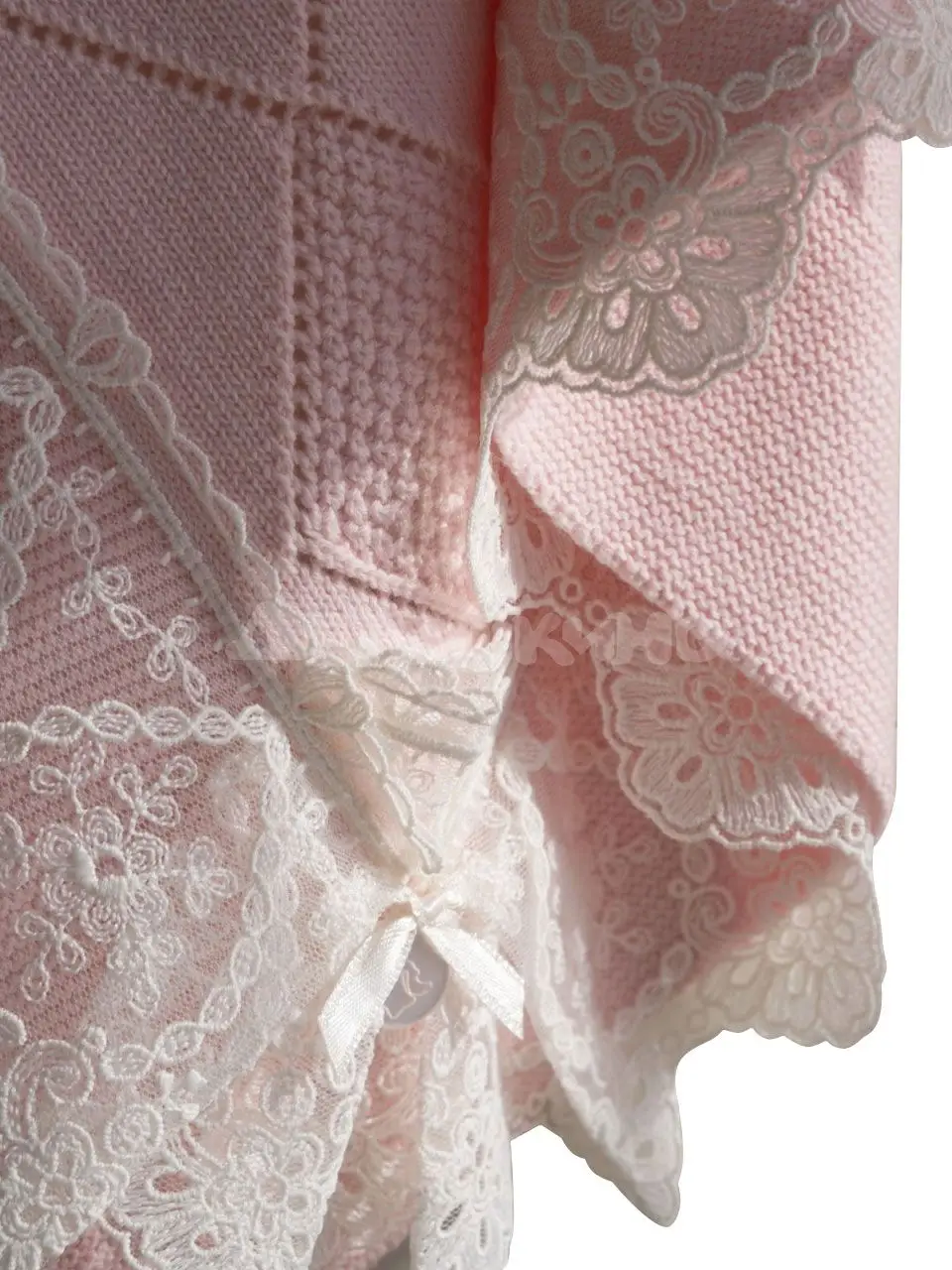 Плед с кружевом Наследник Выжанова ромбы розовый 95х95 см