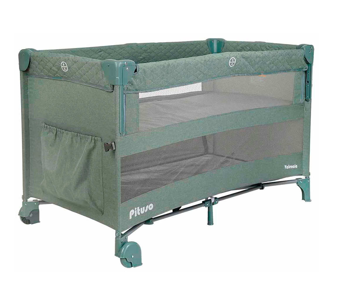 Фотография товара PITUSO Манеж-кровать Valencia, Mint/Мятный,опуск.бортик, 2 уровня,лаз на молнии,125*65 см 