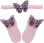 Фотография товара Повязка на голову и носочки Little Star Черно-Розовая бабочка розовый 6-12 месяцев