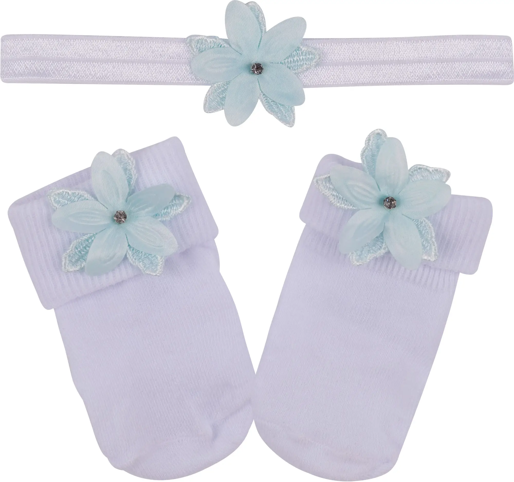 Повязка на голову, носочки Little Star Незабудка мятная белый