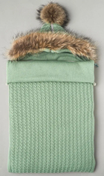 Фотография товара Конверт-Кокон Little Star на 2-х молниях с натуральной опушкой и помпоном, серо-зеленый