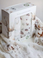 Фотография товара Пеленка муслин органик, набор из 2 штук, рисунок лесные ёжики и веточки, 115х115 см