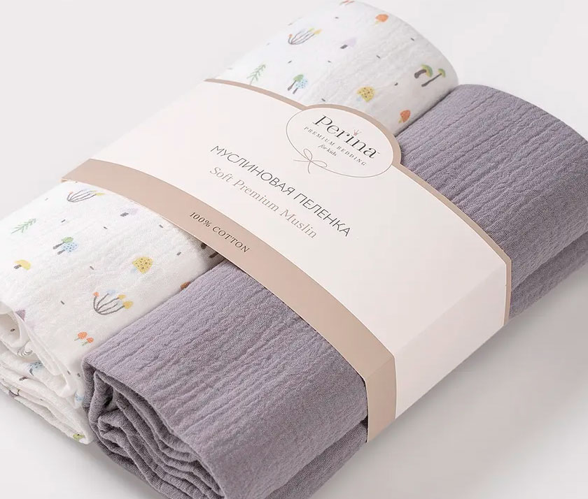 Комплект пелёнок детских (2 шт) Грибы/Серый т.з.Perina