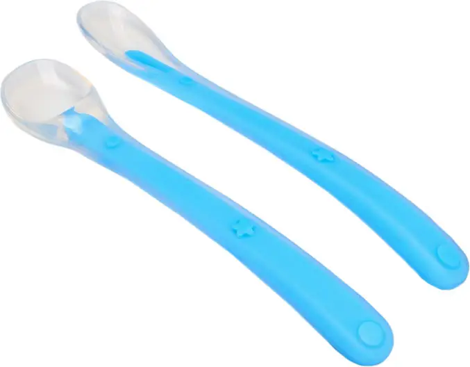 Набор силиконовых ложек для кормления голубой 2 штуки