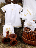 Фотография товара Комплект крестильный Осьминожка для девочки 5 предметов золото 62