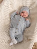 Фотография товара Вязаный комплект Luxury Baby Комбинезон и шапочка серый, 68-74
