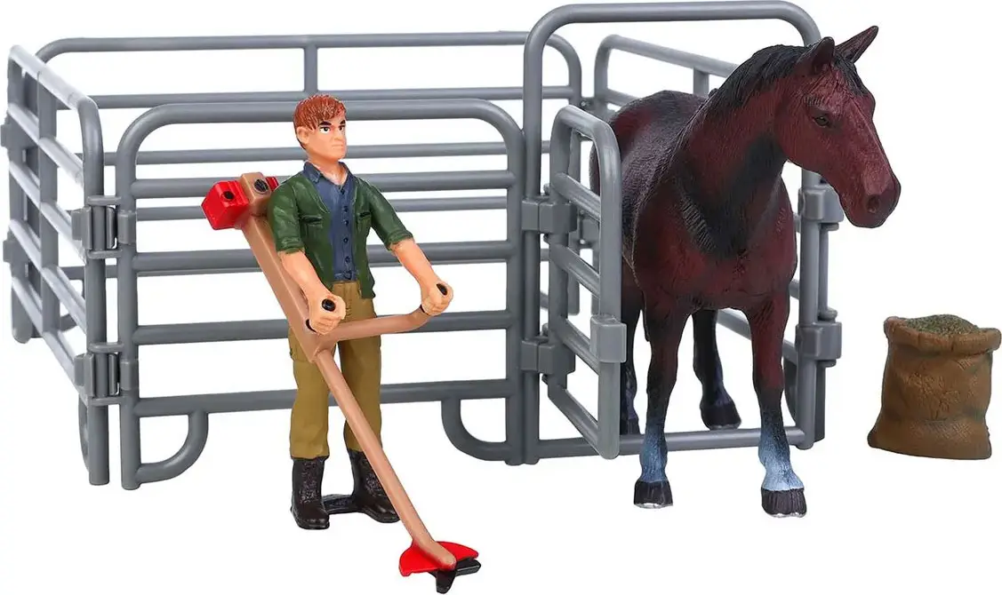 Фигурки животных Masai Mara серии Мир лошадей Лошадь, фермер, ограждение, газонокосилка, набор из 5 предметов