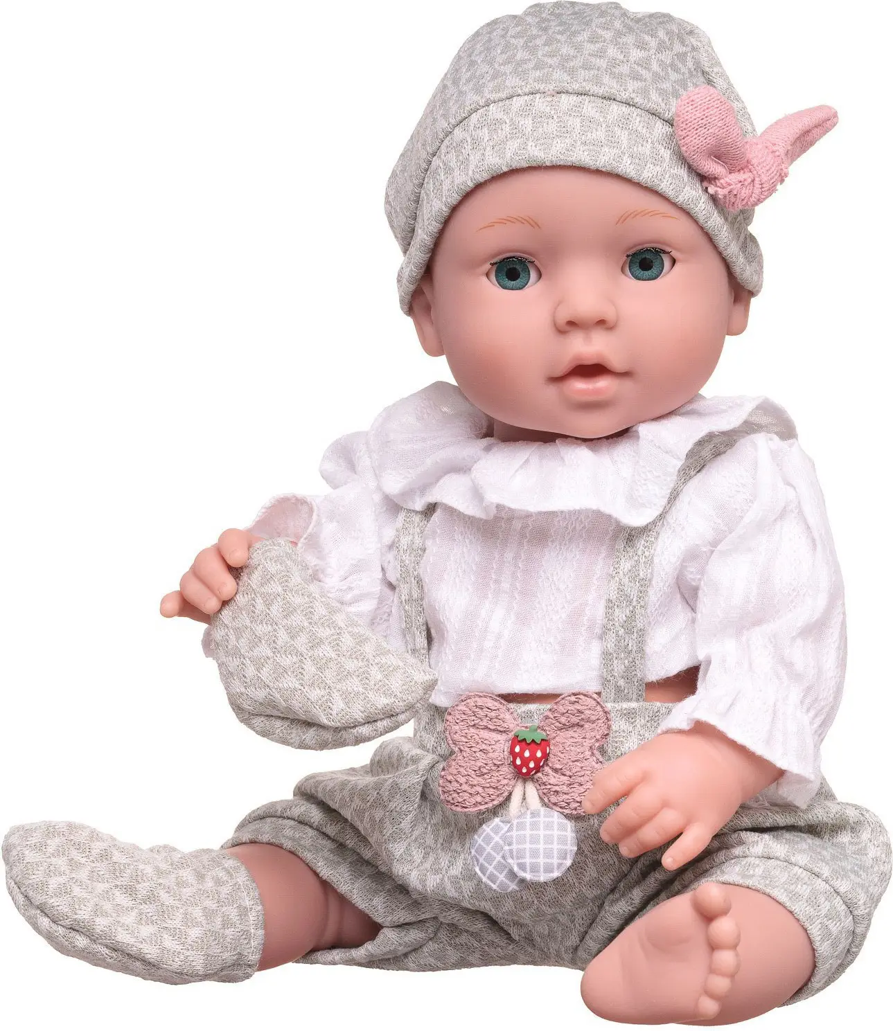 Пупс-кукла Junfa в бело-серой одежде в наборе с игровыми предметами, 40 см