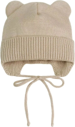 Фотография товара Шапка детская вязаная AmaroBaby Pure Love Bear демисезонная, с подкладом, размер 46-48, песочная