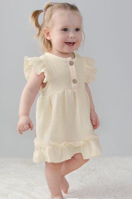 Фотография товара Платье с крылышками "Муслин", сливочное масло, лето (р. 24 (рост 74-80см))