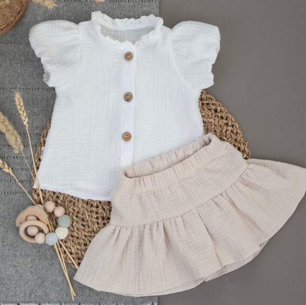 Фотография товара Комплект блузка+шорты "Муслин", бежевый, лето (р. 20 (рост 62-68 см))