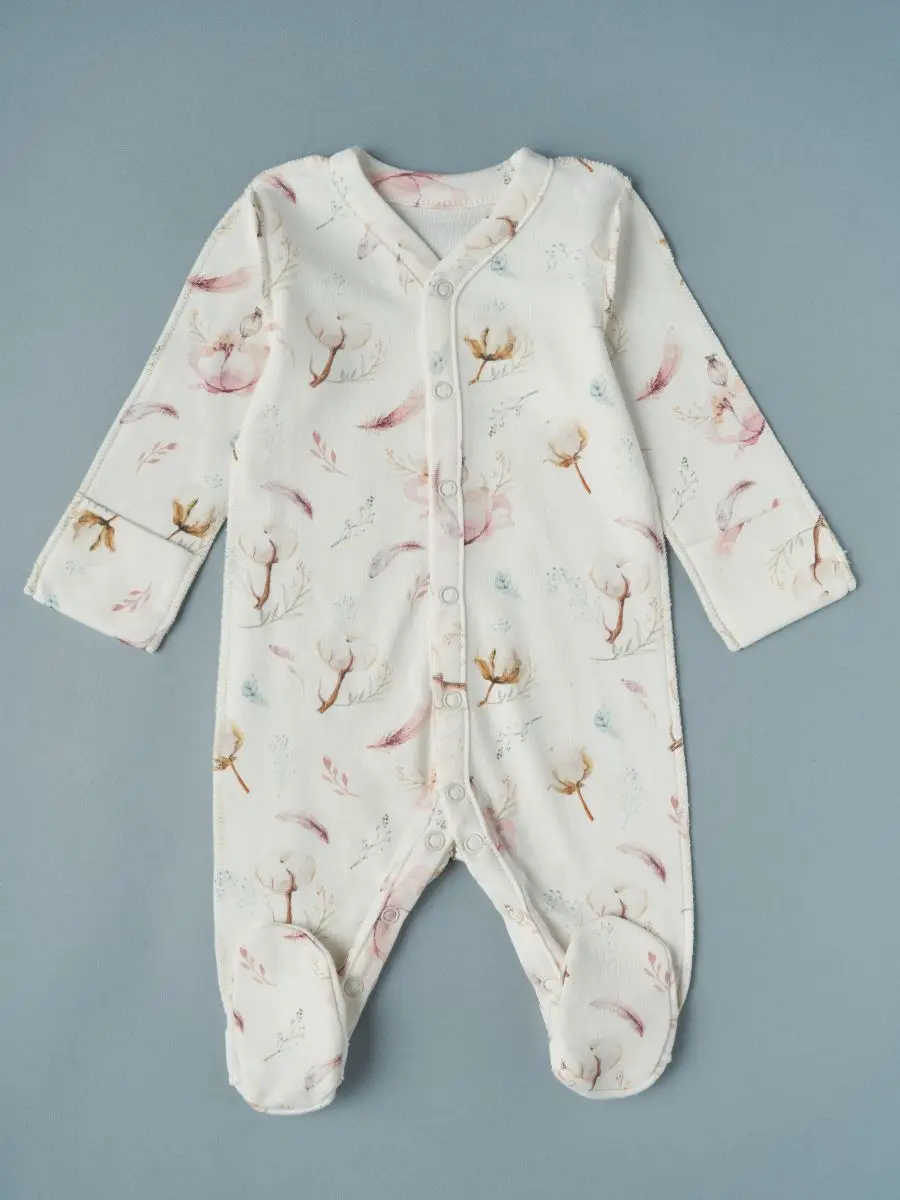 Комбез на кнопках Little Star Цветы хлопка крем 74