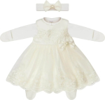 Фотография товара Комплект на выписку Luxury Baby Бусинка, 3 предмета, молочное с молочным кружевом, айвори, р. 62