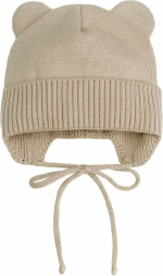 Фотография товара Шапка детская вязаная Amarobaby Pure Love Bear Winter, зимняя, с утеплителем, размер 44-46, бежевая