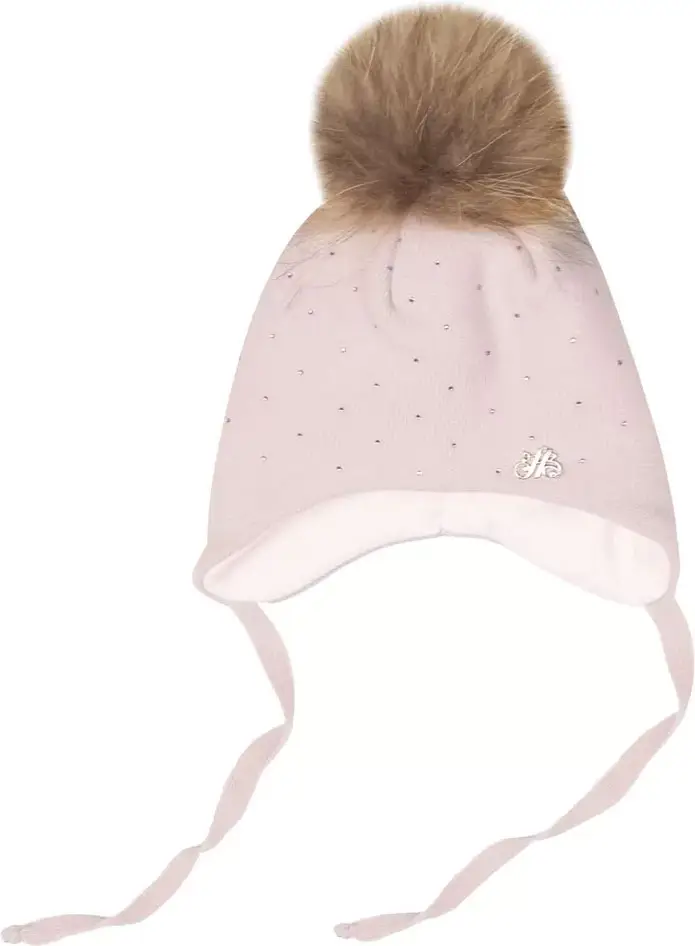 Шапка Наследник Выжанова зимняя с утеплителем с меховым помпоном на завязках, р. 50-52, цвет зефирка