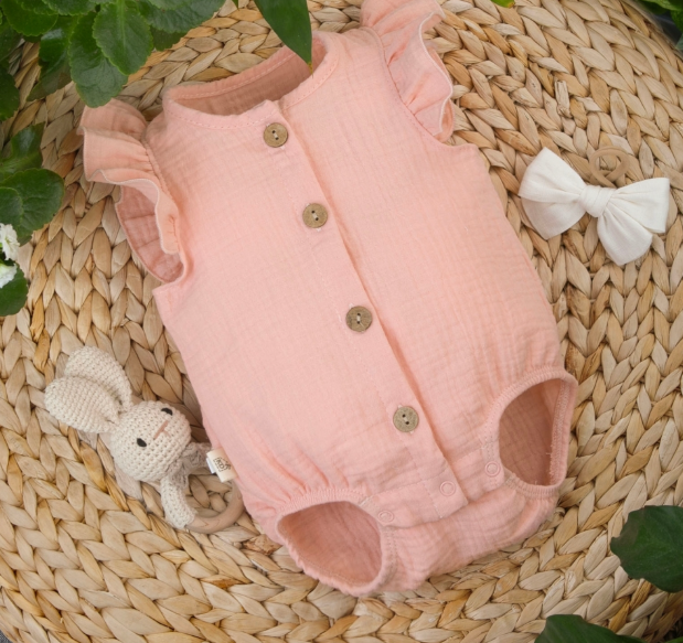 Фотография товара Боди с крылышками на пуговицах "Муслин", коралл (р. 16 (рост 50-56 см))