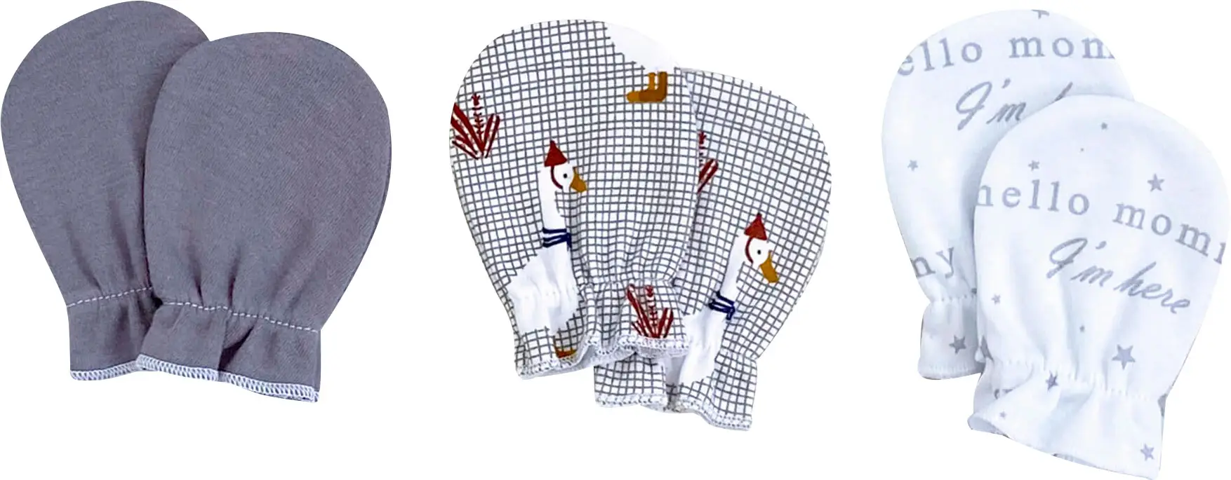 Рукавички-антицарапки Mjolk Гуси/Fog/Hello Mommy сет из 3х пар