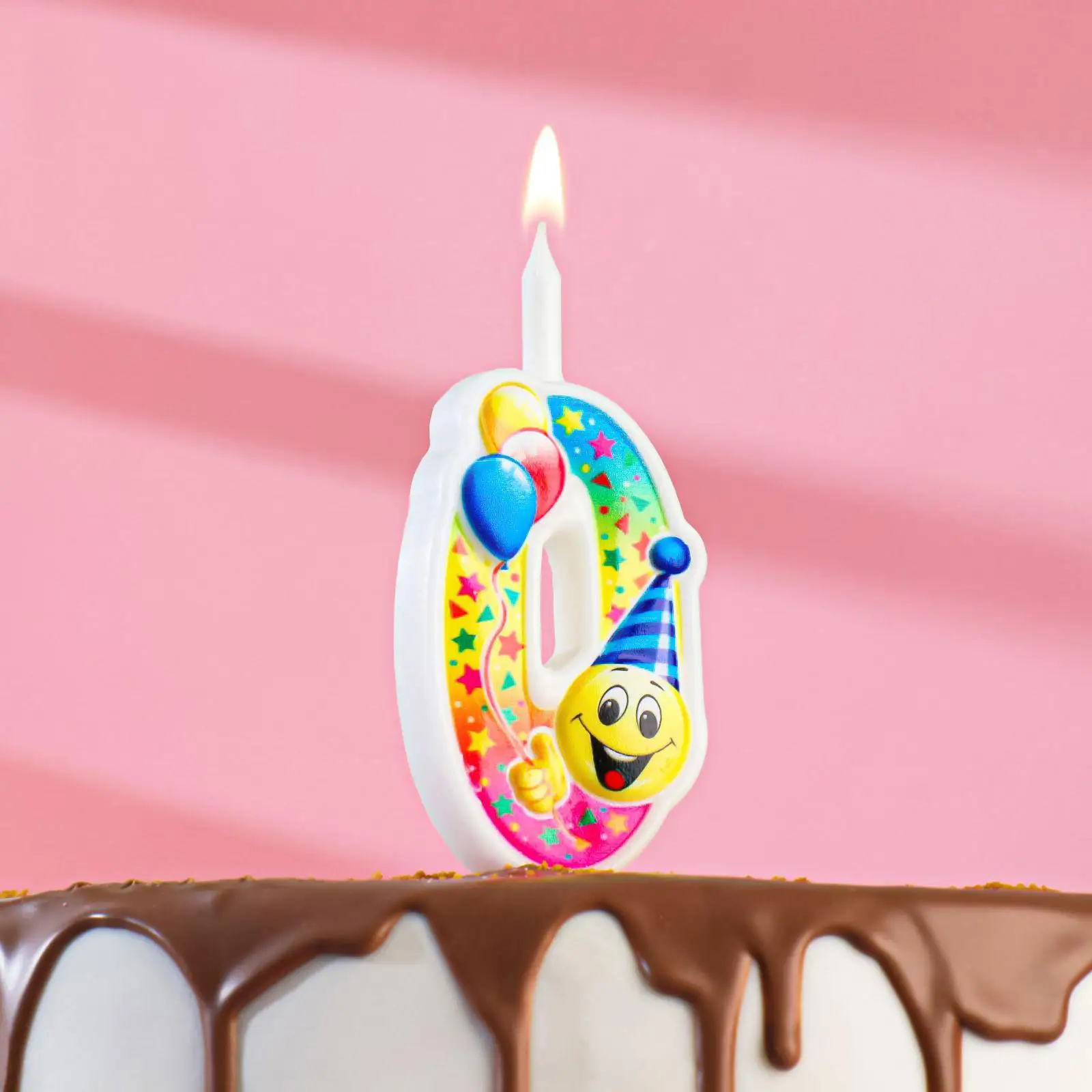 Свеча Страна Карнавалия для торта Смайлик с шарами цифра 0, 12,2 см