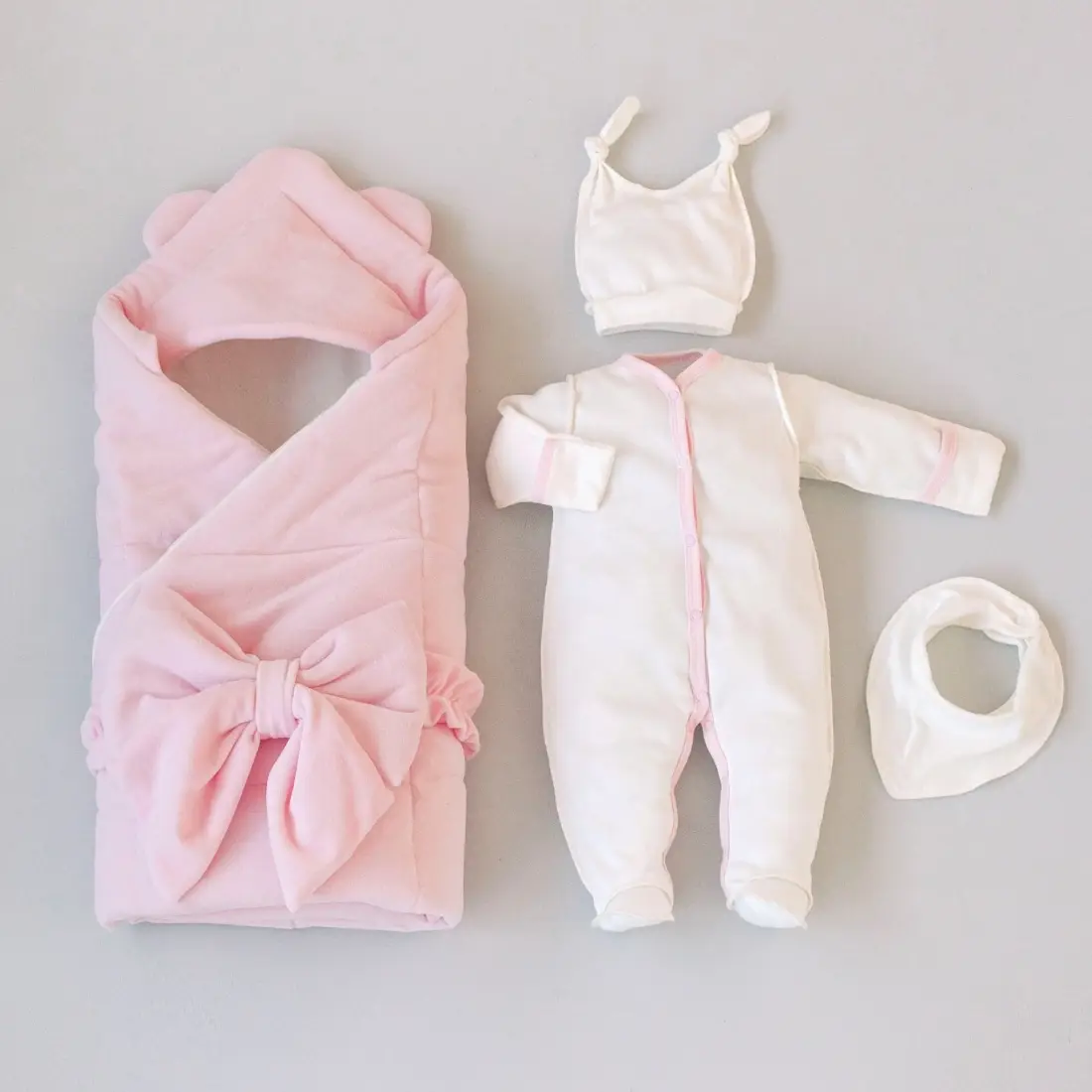 Комплект на выписку KiDi Узелок 5 предметов  демисезонный розовый 50-56 см