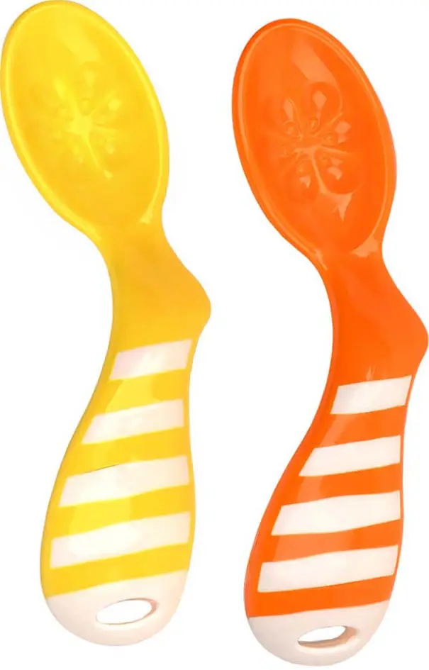 Ложка с изгибом анатомическая 2 штуки, оранжевая, желтая