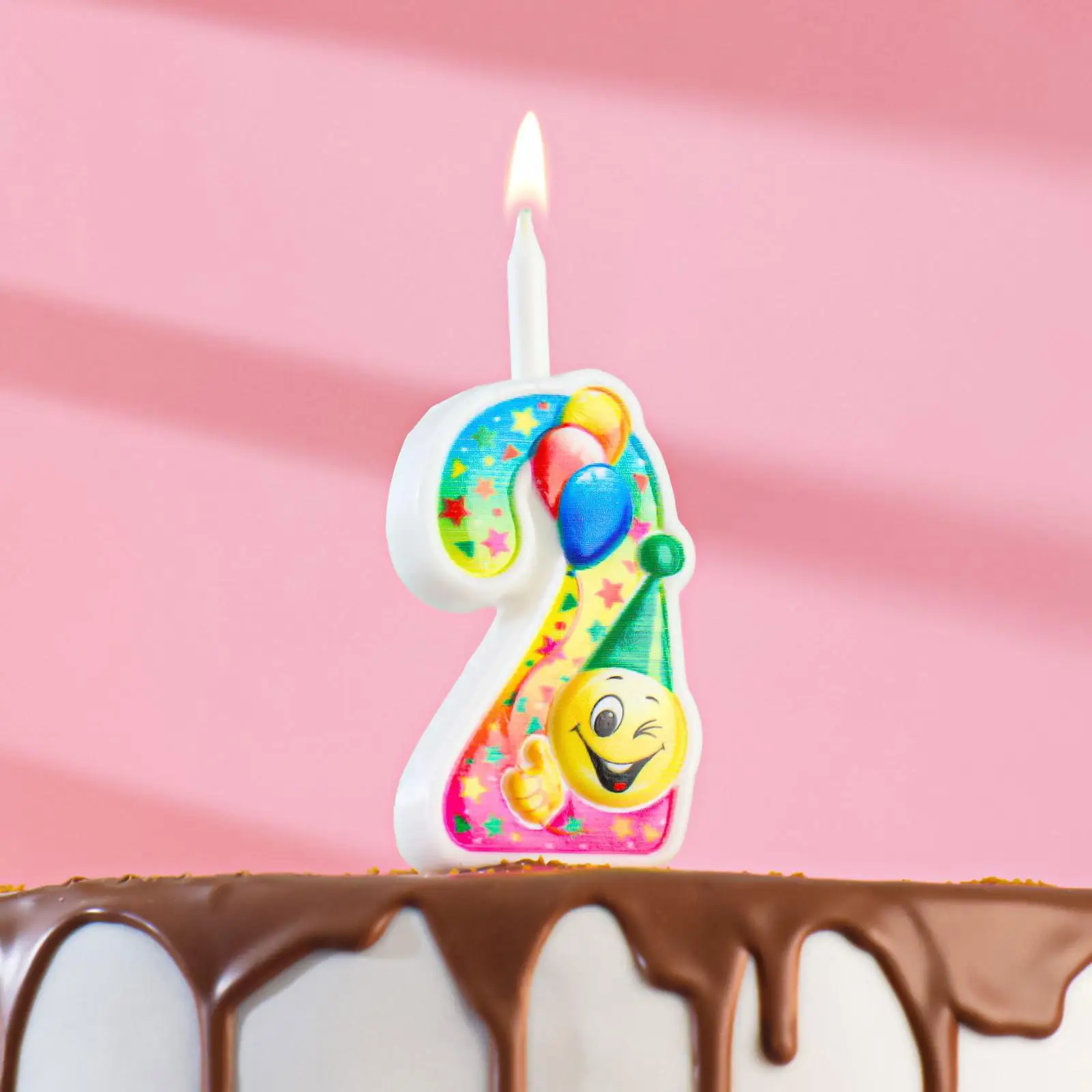 Свеча Страна Карнавалия для торта Смайлик с шарами цифра 2, 12,2 см