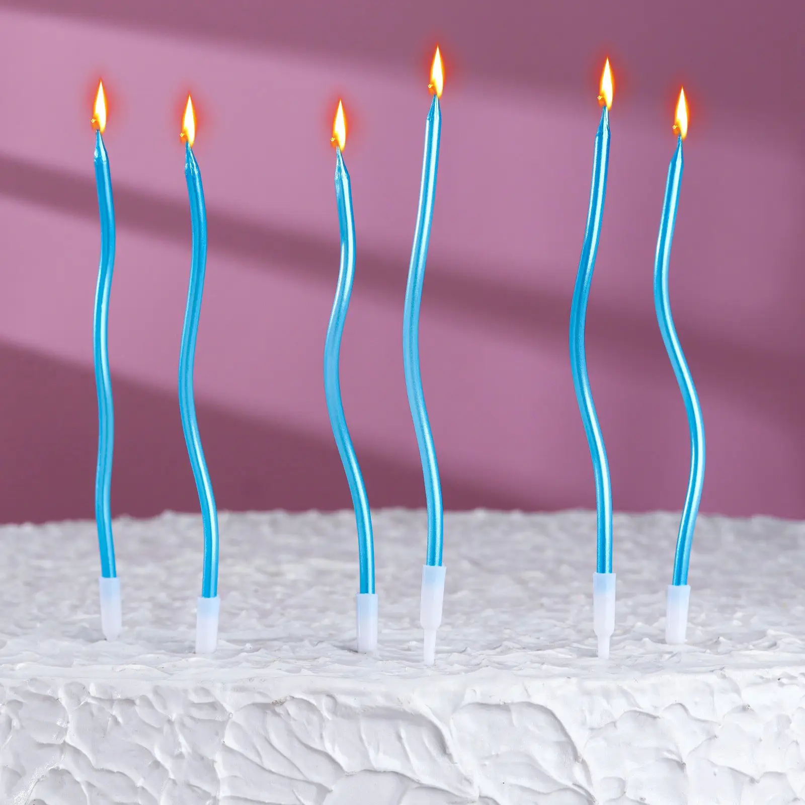 Свечи Страна Карнавалия для торта витые Серпантин 6  шт, коктейльные, небесно-голубые