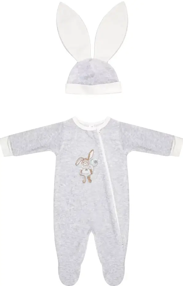 Комплект Наследник Выжанова велюровый: комбинезон и шапка, серый меланж, р.56-36