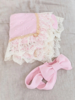 Фотография товара Вязаный комплект Luxury Baby Плед и бант с кружевом по периметру розовый 56-62