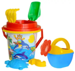 Фотография товара Песочный набор №5 ТехноК ведро, паски, лейка, сито, лопата, грабли 