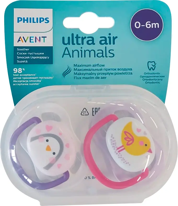 Пустышка Philips Avent Lime Пинг Птичка 0-6 месяцев 2 штуки