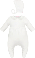 Комплект Choupette нарядный Церемония платье-комбинезон и чепчик, велюровый с кружевом, экрю 62