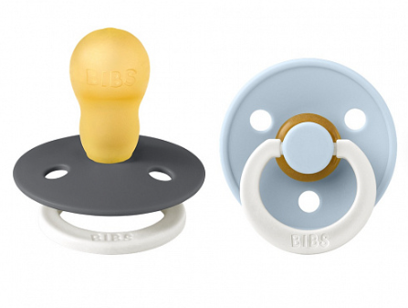 Фотография товара Набор пустышек латексных ночных BIBS Colour Glow, 2 шт. - Iron/Baby Blue, 18+ мес.