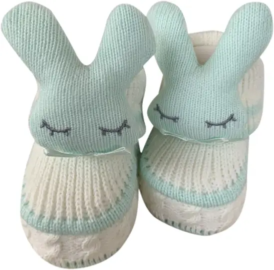 Пинетки вязаные Little Star Зайчонок Крем+мятные полоски 12 см