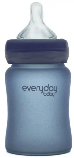Стеклянная бутылочка с индикатором температуры и защитным силиконовым покрытием Everyday Baby черничный 150 мл