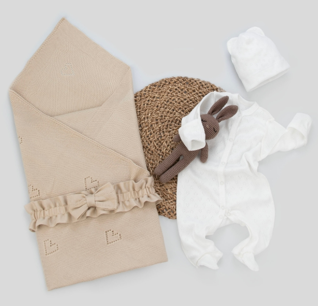 Фотография товара Комплект на выписку 4 предмета "Петелька", светло-бежевый, лето (р. 16 (рост 50-56 см))