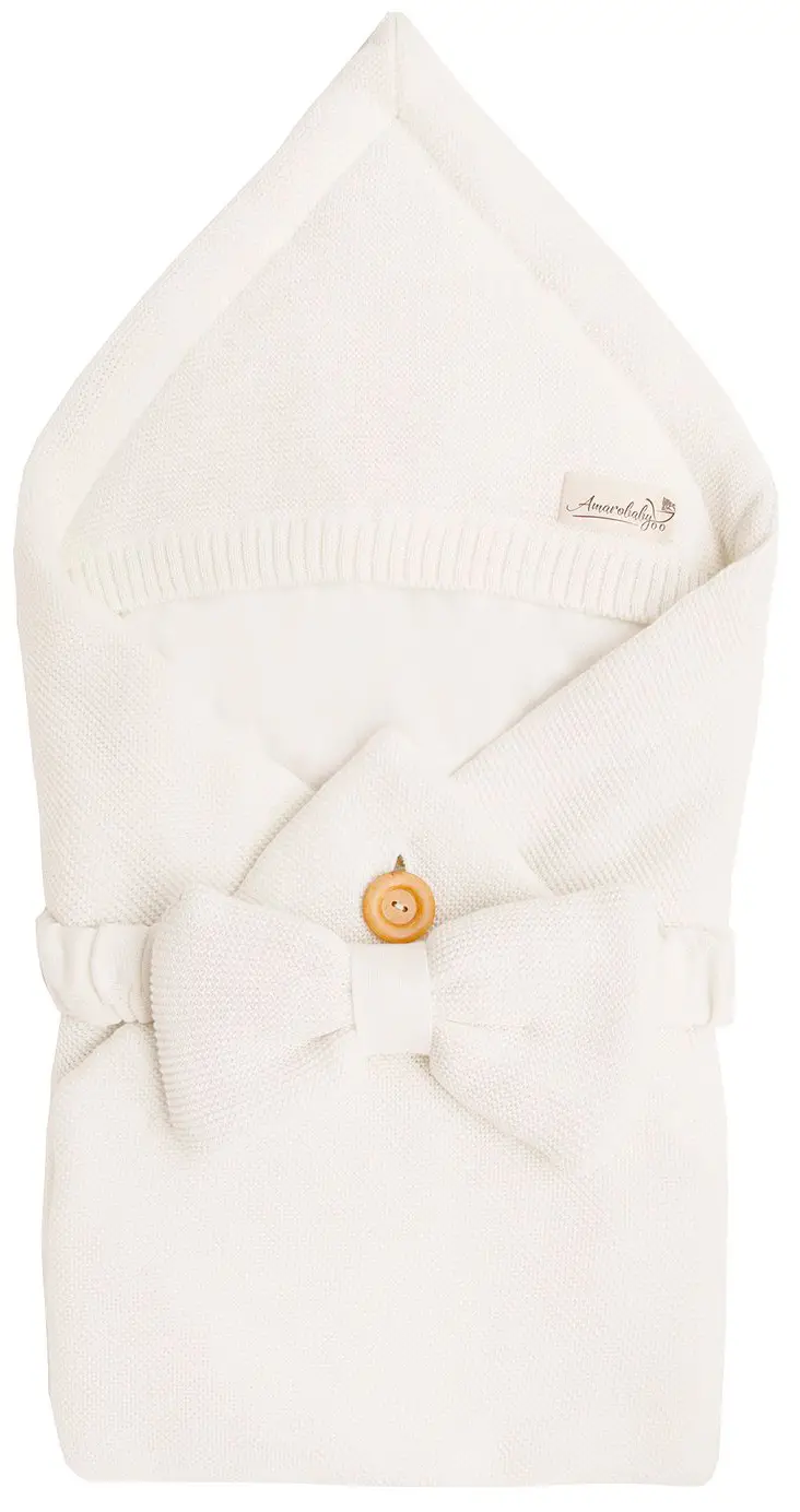 Конверт Amarobaby Pure Love Batic вязаный утепленный на выписку, молочный 85 см