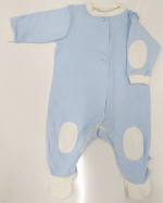 Фотография товара Комбинезон стойка нашивки Фабрика Бамбук внш голубой, молочный 68