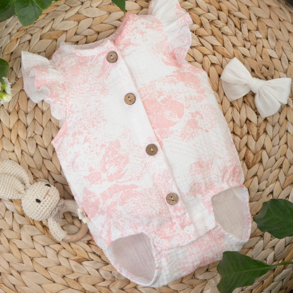 Фотография товара Боди с крылышками на пуговицах "Муслин", розовые облака (р. 20 (рост 62-68 см))