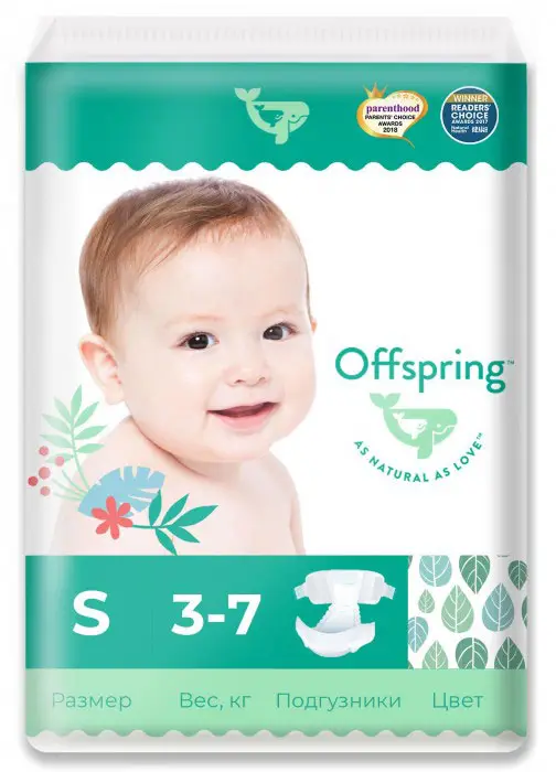 Подгузники Offspring Листочки S 3-6 кг 48 штук
