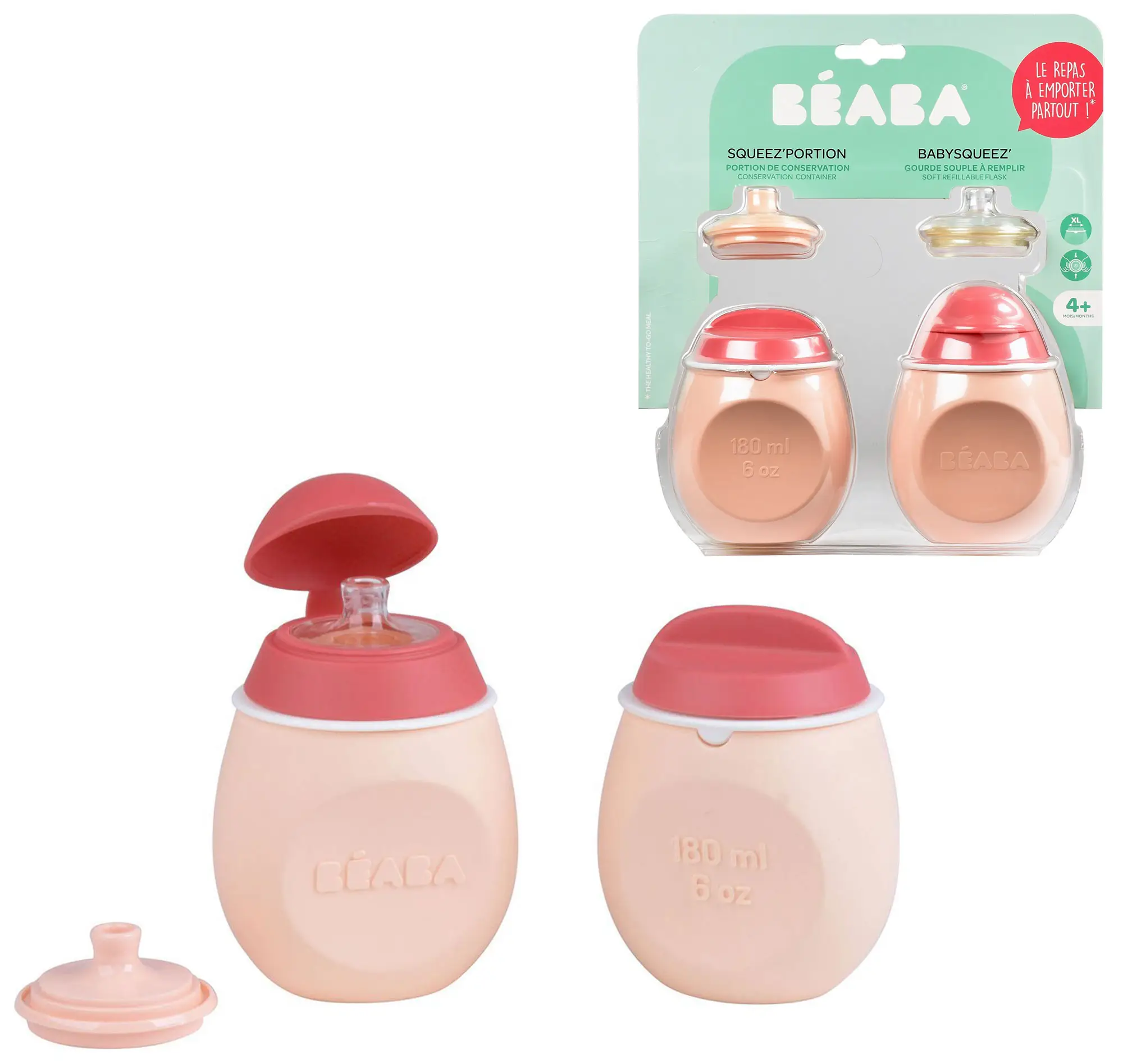 Набор для кормления Beaba Set Babysqueez & Portion Pink