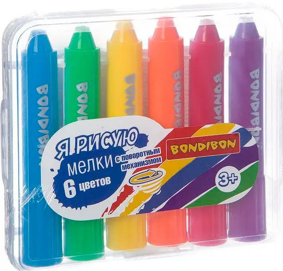 Набор мелков Bondibon 6 цветов в пластиковой коробочке, цветные