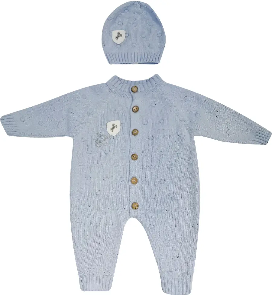 Вязаный комплект Комбинезон и шапочка Luxury Baby голубой 56-62
