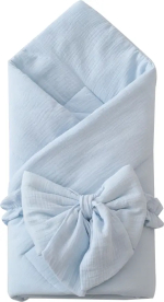 Фотография товара Одеяло-конверт на выписку Муслин №2 KiDi kids с бантом на резинке, 90х90 см, голубое