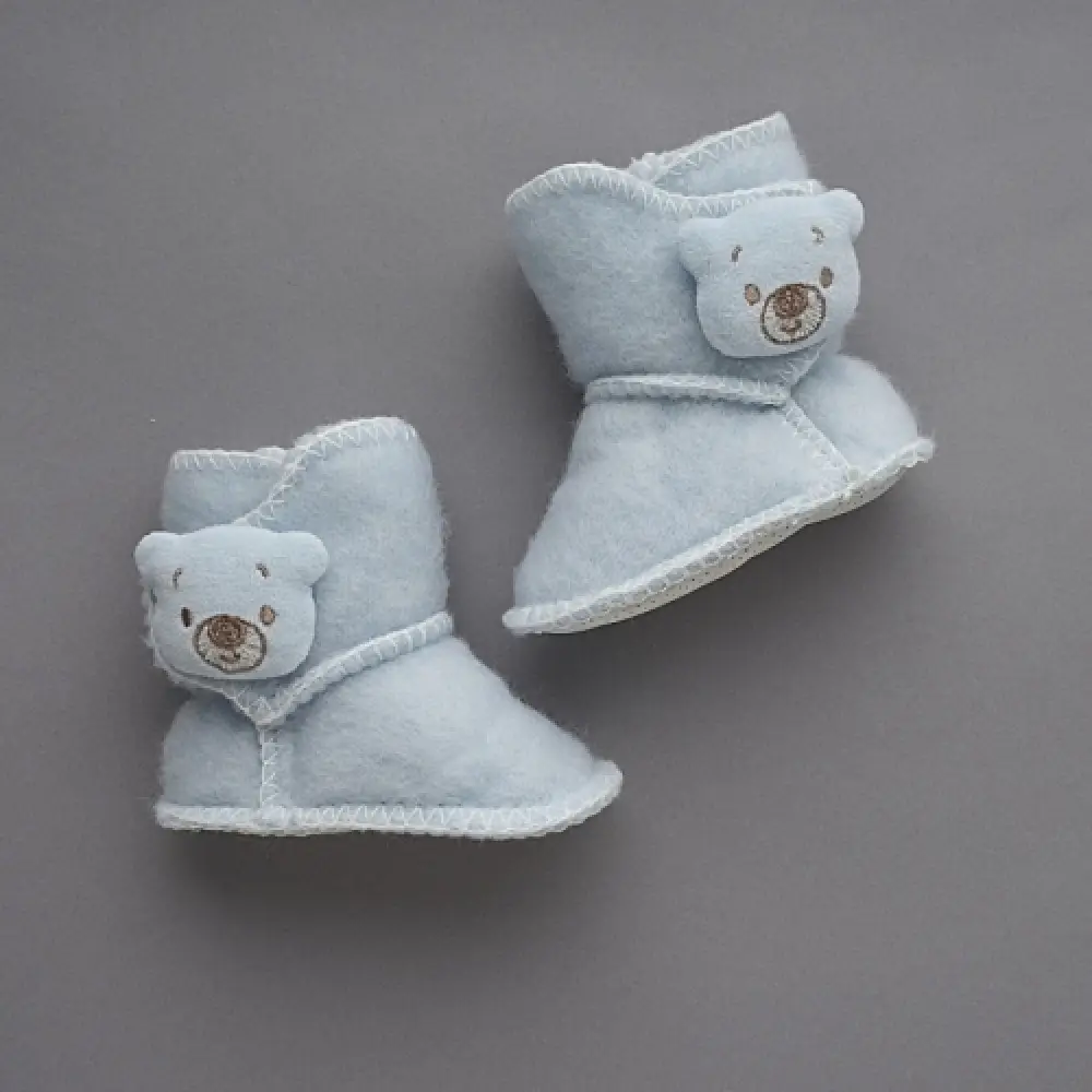 Пинетки на липучке меховые Little Star Мишутка голубой 10 см