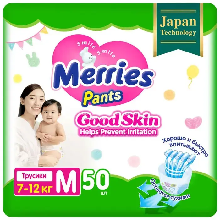 Трусики Merries Good Skin, 7-12 кг, М,  50 штук, 994923/191091