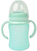 Фотография товара Стеклянная бутылочка-поильник с мягким носиком с защитным силиконовым покрытием Everyday Baby мятный 150 мл