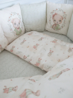 Фотография товара Комплект Винтаж Lappetti 6 предметов для овальной и прямоугольной кроватки, оливковый, арт. 6120/3